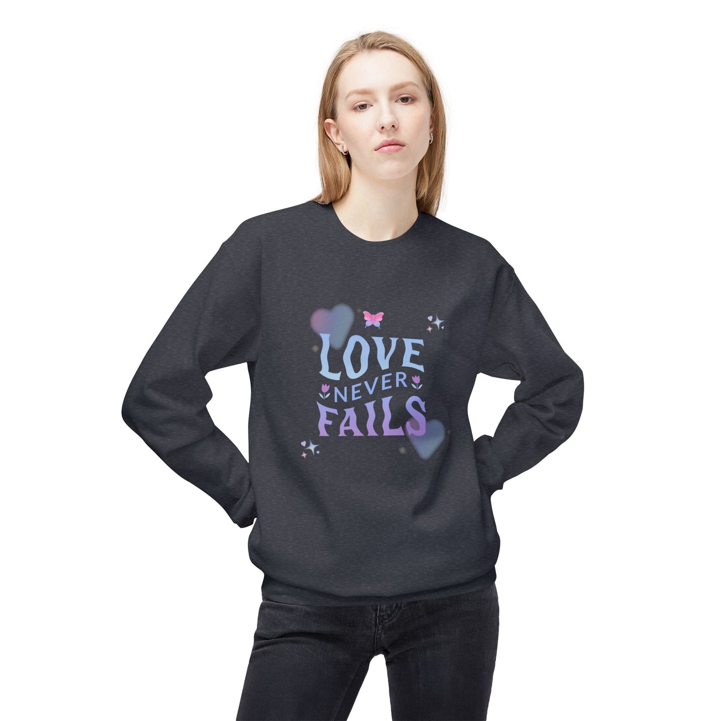 Love Never Fails - Unisex Midweight Softstyle Fleece Crewneck Sweatshirt - 10958