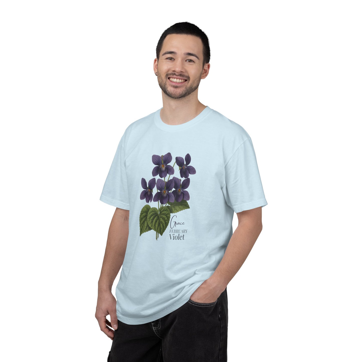 February Birth Flower Violet T-Shirt – Heavyweight Garment-Dyed Tee - 14694