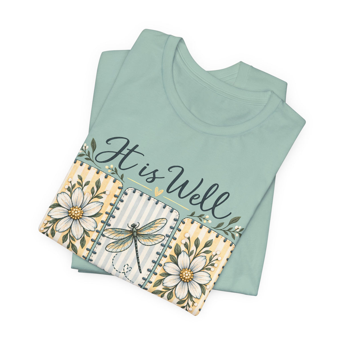 It Is Well With My Soul T-Shirt, Floral Dragonfly Christian Faith Tee - 14991