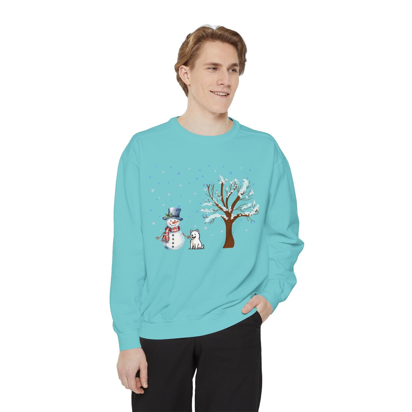 Snowman With A Puppy - Unisex Garment-Dyed Sweatshirt