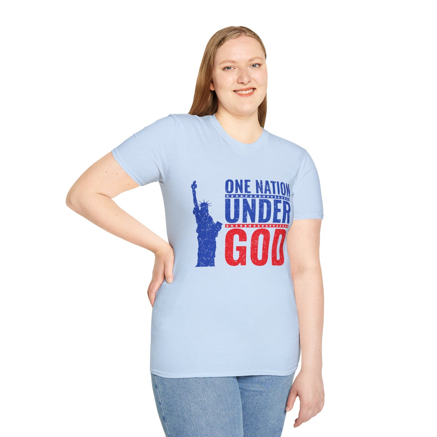 One Nation Under God, Patriotic Softstyle T-Shirt - Independence Day Tee, Fourth of July Shirt, Unisex Comfort Wear, Gift for Veterans - 13494