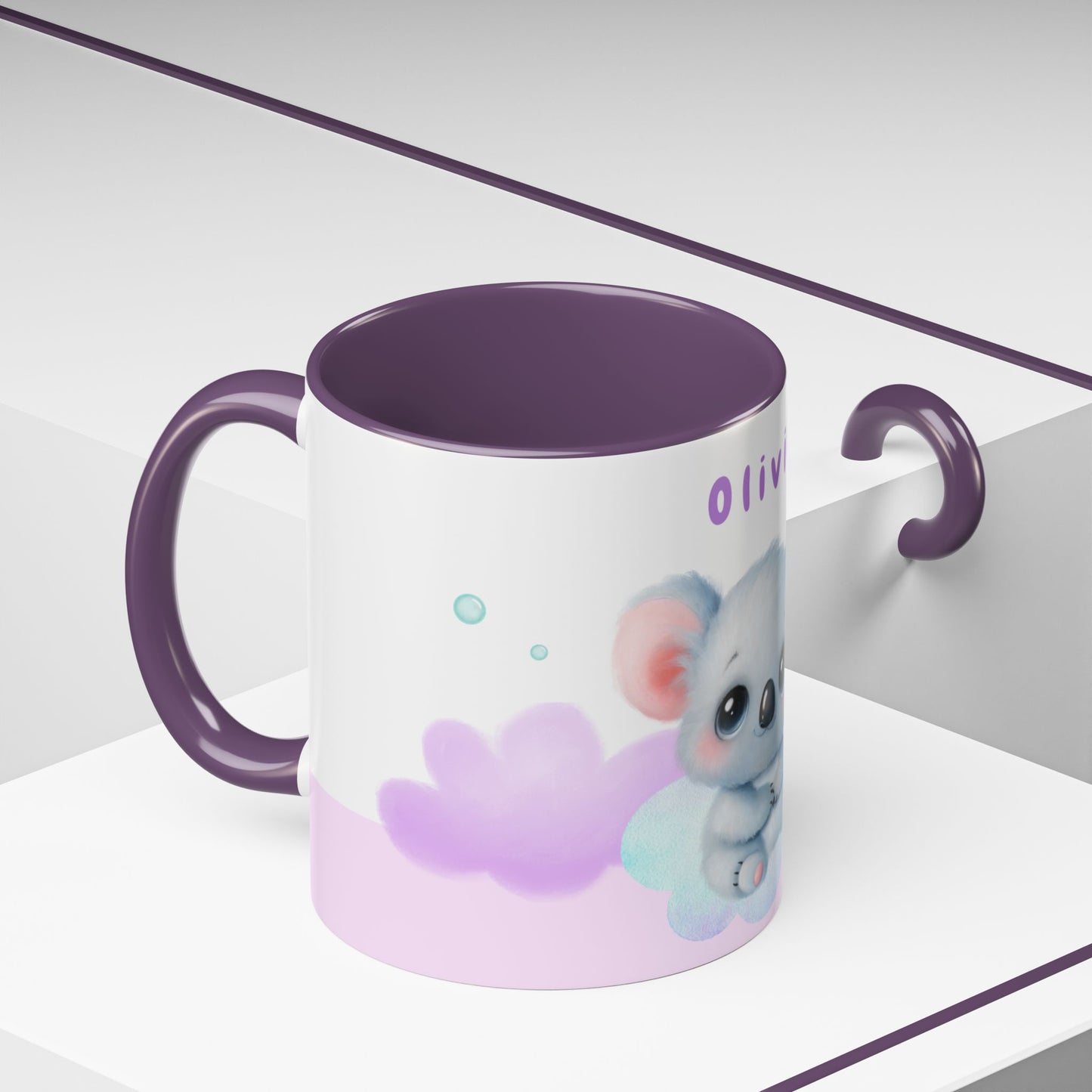 Cute Koala, Olivia, Name Customizable - Accent Coffee Mug (11, 15oz) - 11006
