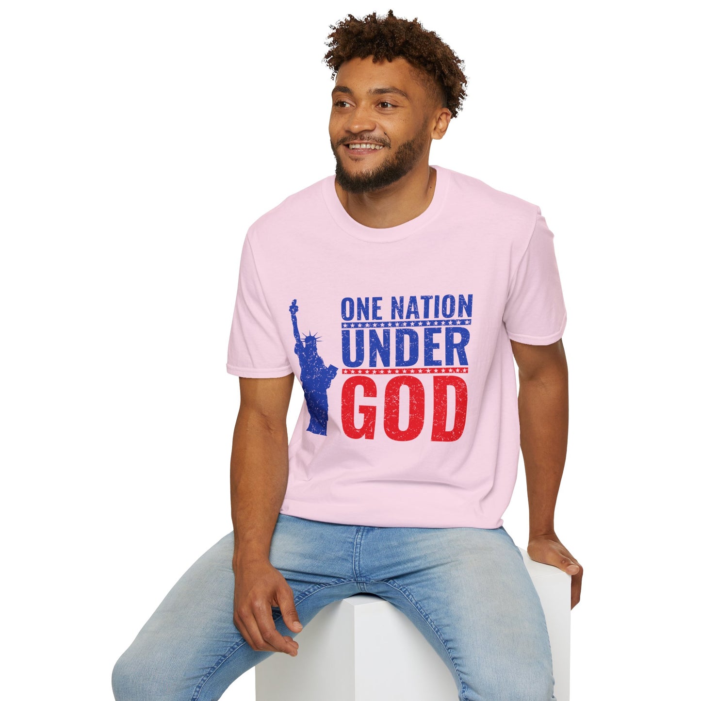 One Nation Under God, Patriotic Softstyle T-Shirt - Independence Day Tee, Fourth of July Shirt, Unisex Comfort Wear, Gift for Veterans - 13494