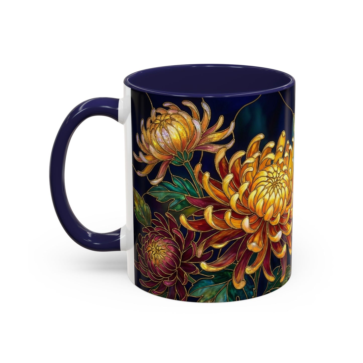 Chrysanthemum Floral Accent Coffee Mug — Stained Glass Design (11/15oz) - 14541
