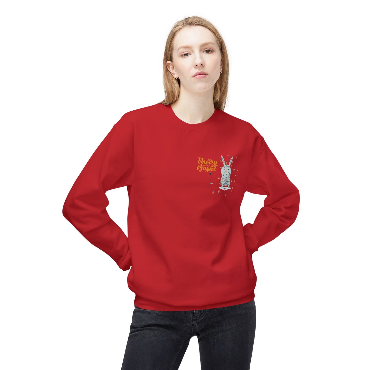 Rabbit with Christmas Light - Unisex Midweight Softstyle Fleece Crewneck Sweatshirt - 10492