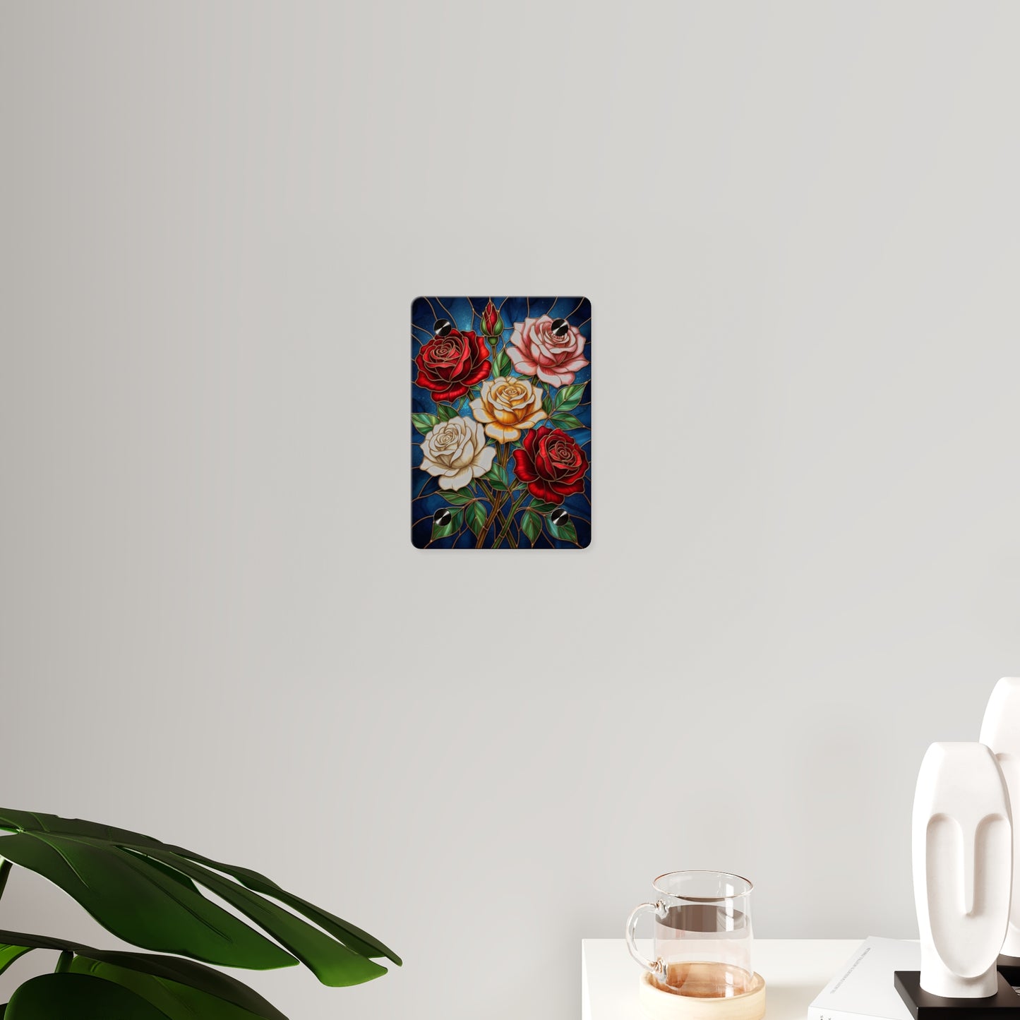 Rose Stained Glass Acrylic Wall Art Panel — Floral Garden Decor - 14604