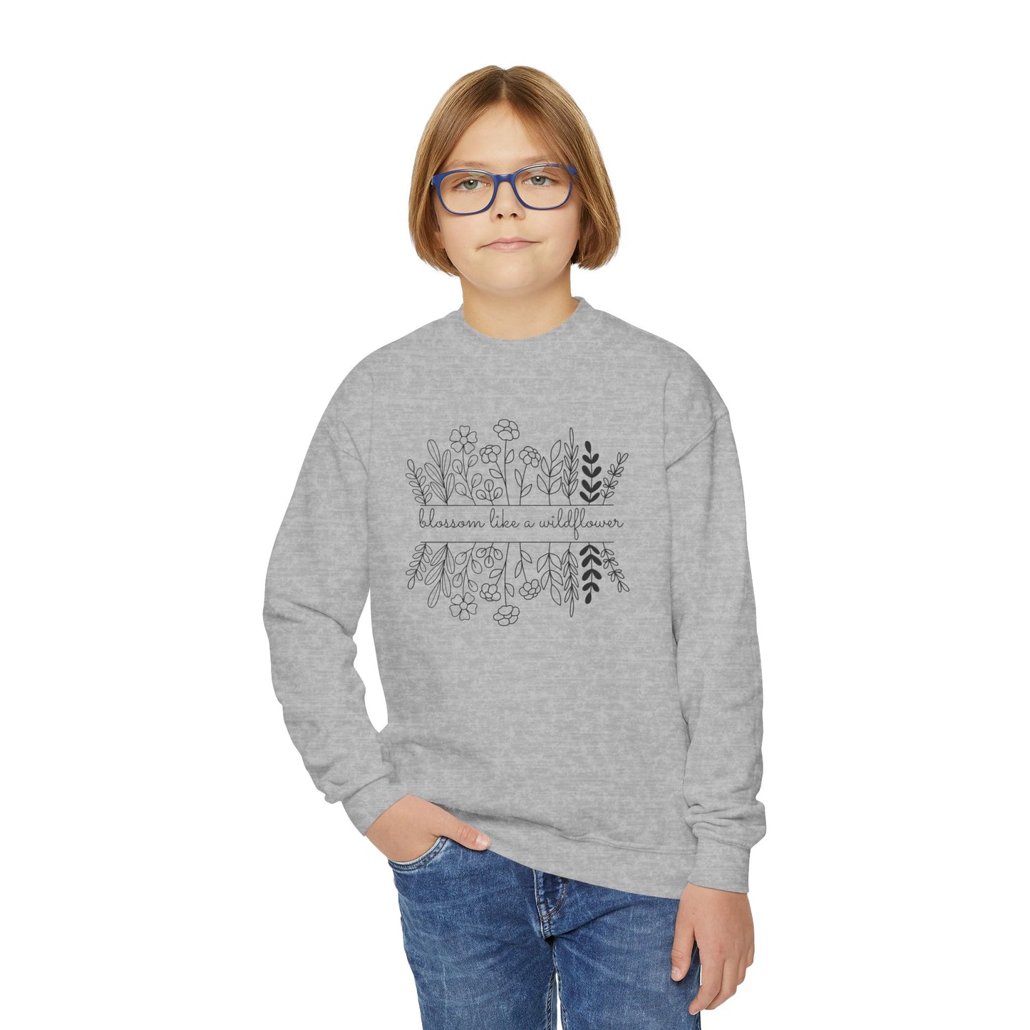 Blossom Like A Wildflower - Youth Crewneck Sweatshirt - 10128