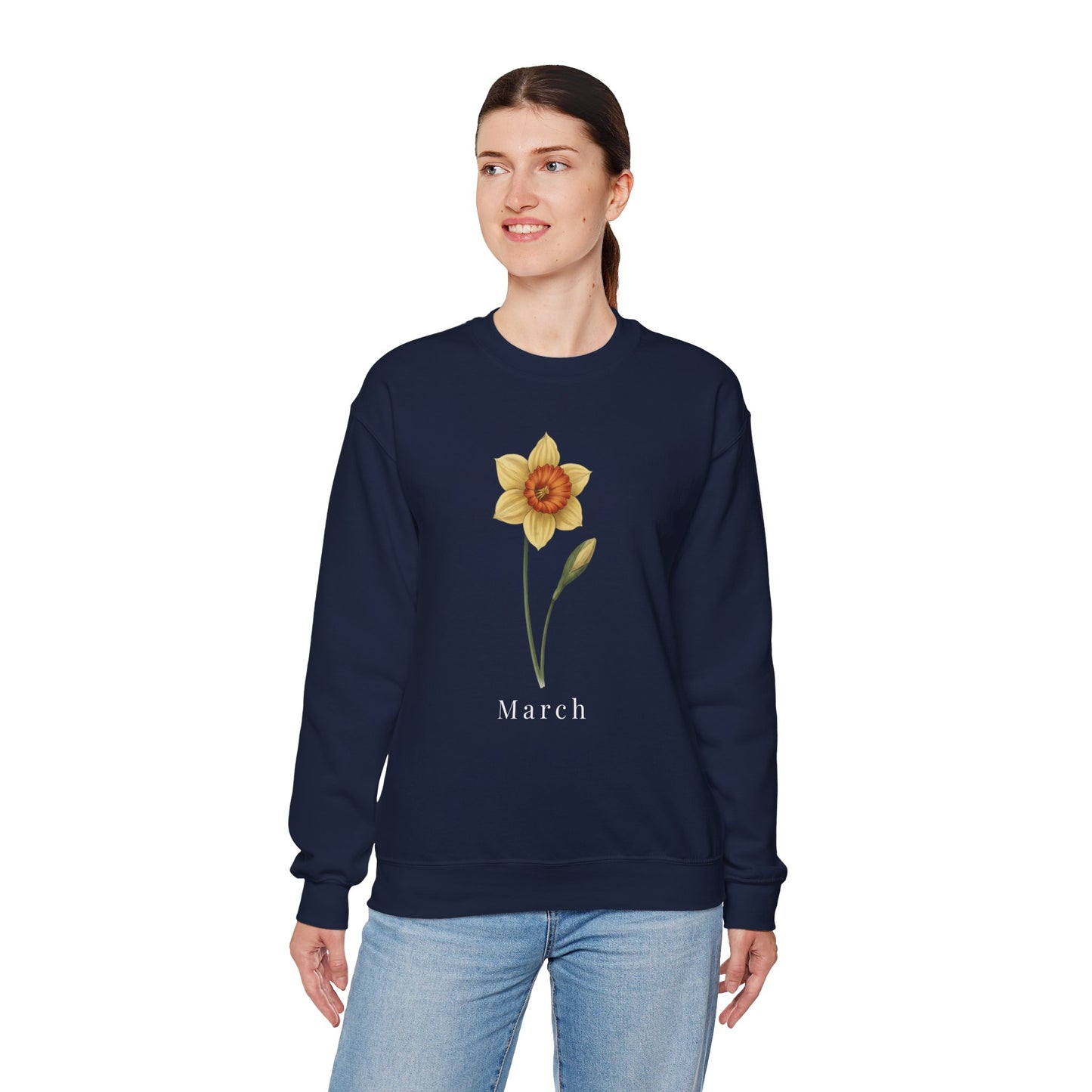 March Birth Flower Daffodil Crewneck Sweatshirt – Floral Birthday Gift Pullover - 14822