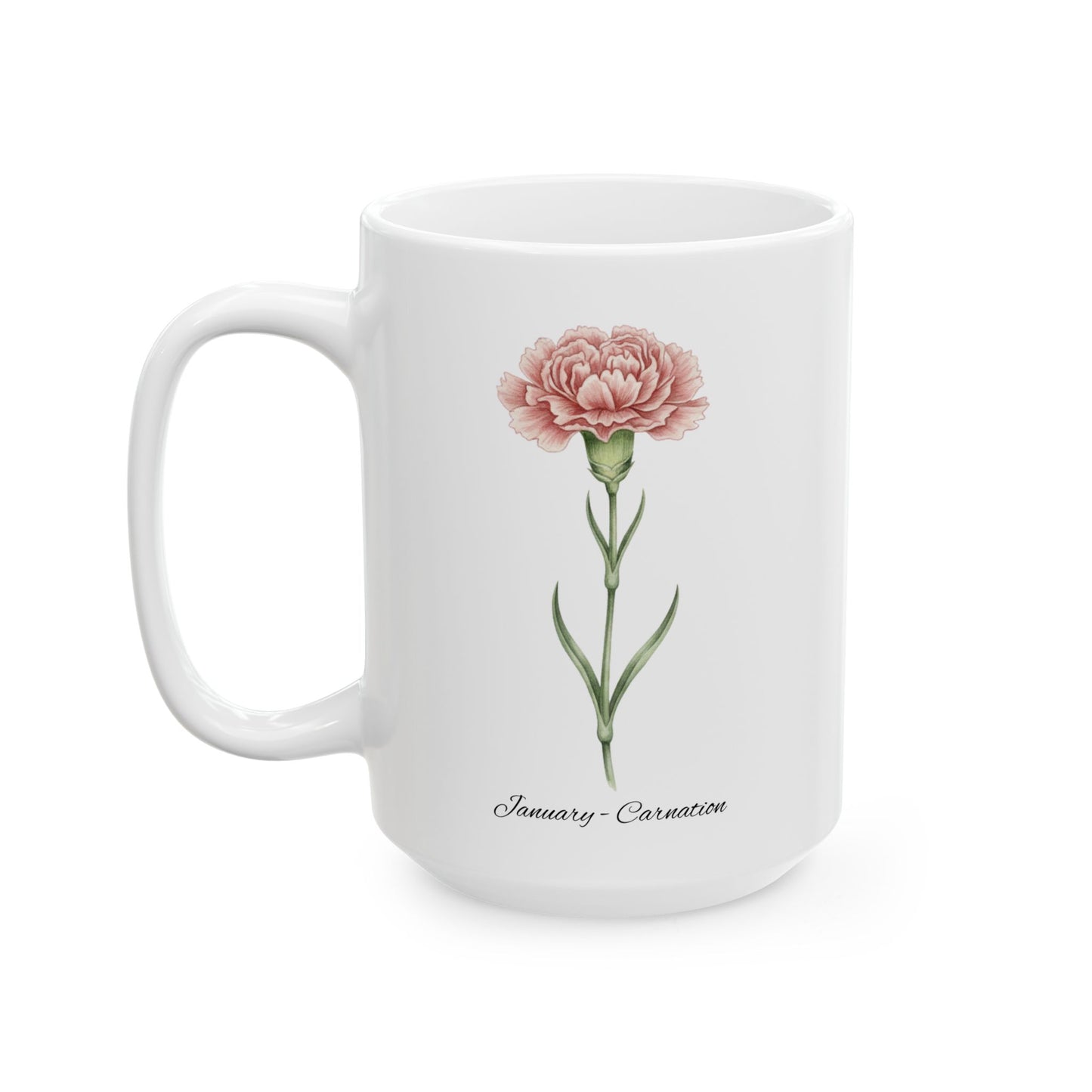 January Carnation Birth Flower Mug – Customizable (11oz & 15oz) - 14669