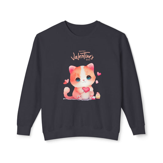 Kitten, Happy Valentine's Day - Unisex Lightweight Crewneck Sweatshirt - 11352