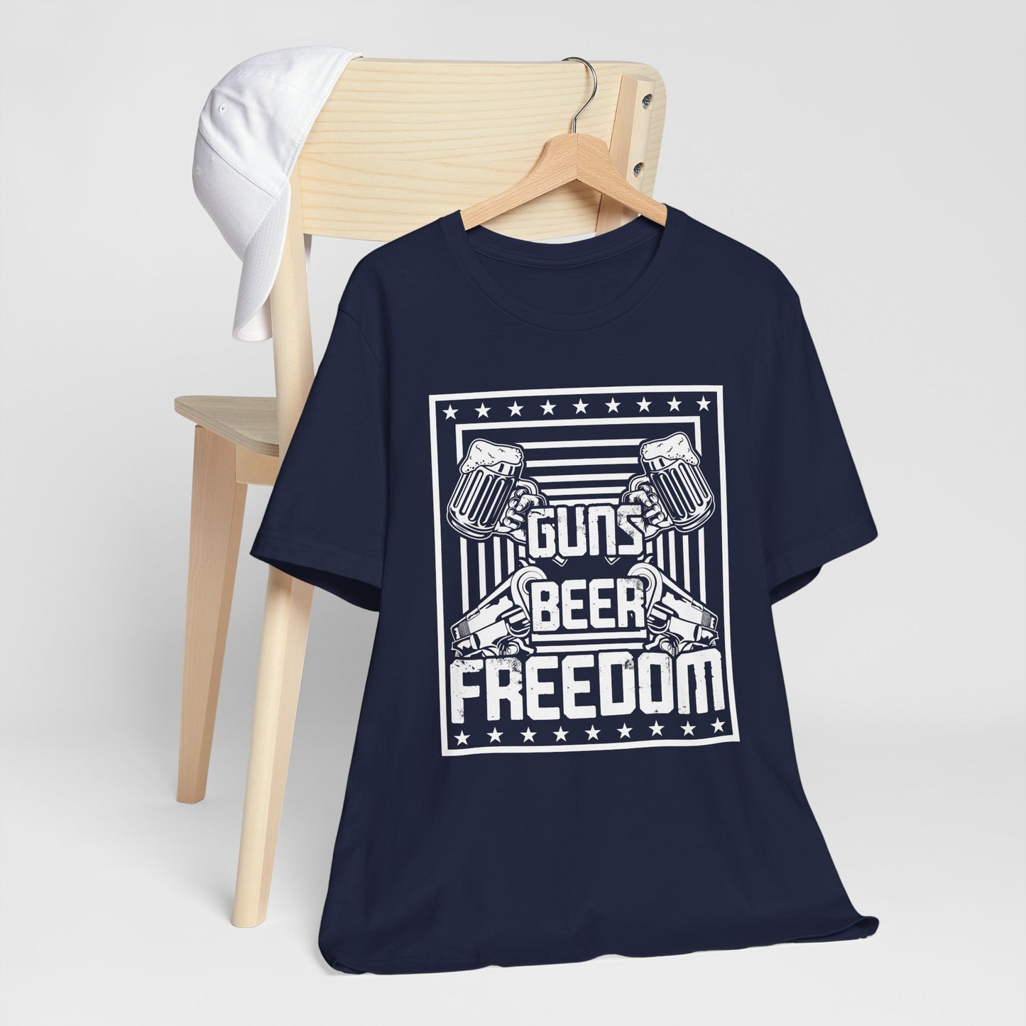 4th of July, Guns Beer Freedom Unisex Tee, Casual Shirt, Patriotic Apparel, Gift for Him, Party Tee, Everyday Wear - 13598