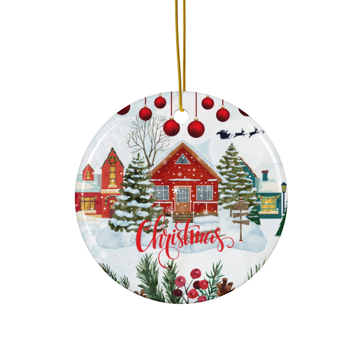 Christmas House - Ceramic Ornament, 4 Shapes