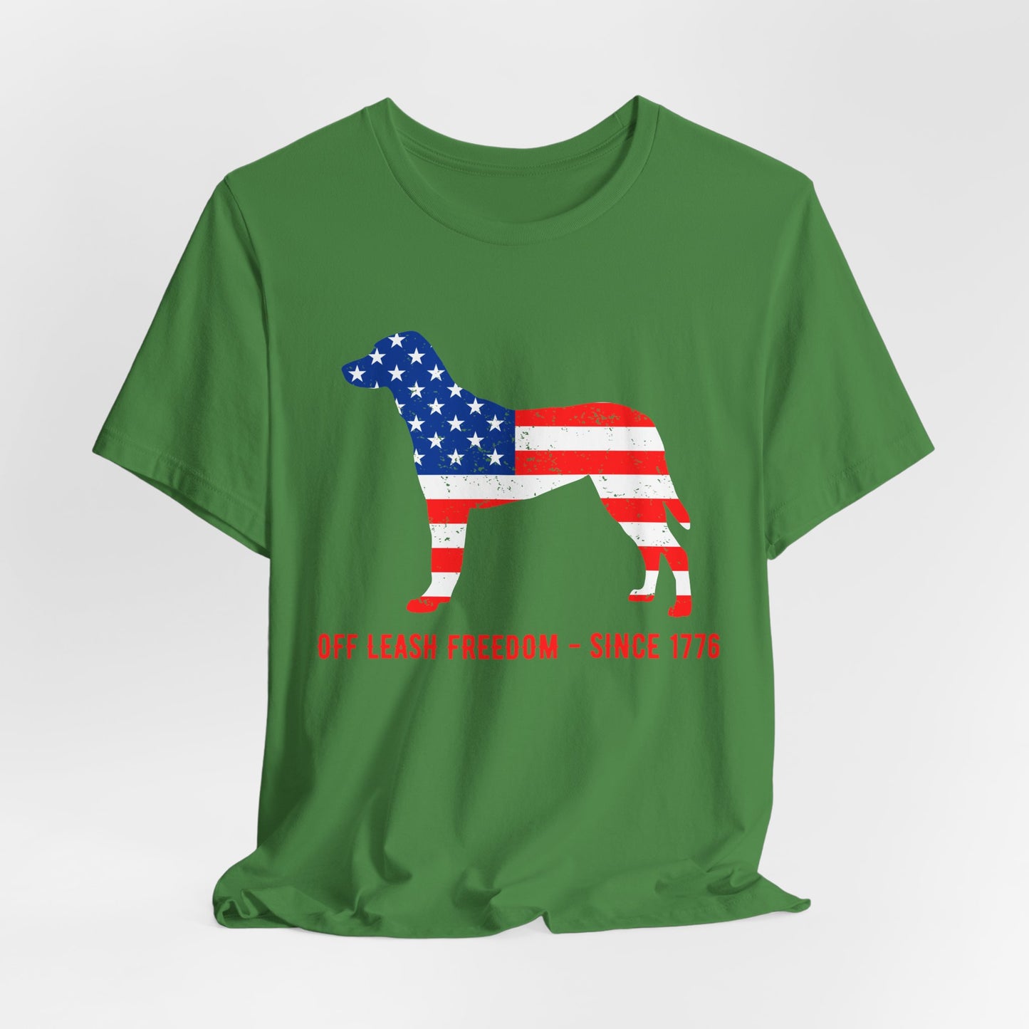 Patriotic Dog Lover Tee | Off Leash Freedom T-shirt, Dog Graphic Shirt, Fourth of July Gift, Casual Wear, Pet Lover Apparel - 13790