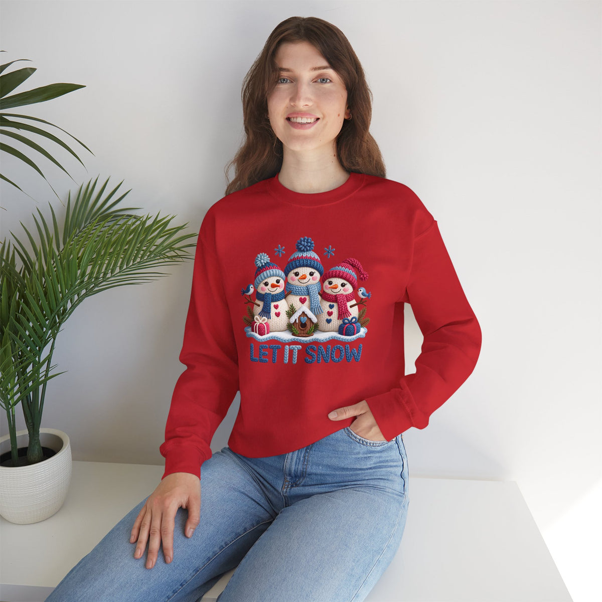 Let It Snow Sweatshirt, Cute Knitted Snowmen Christmas Crewneck - 14570