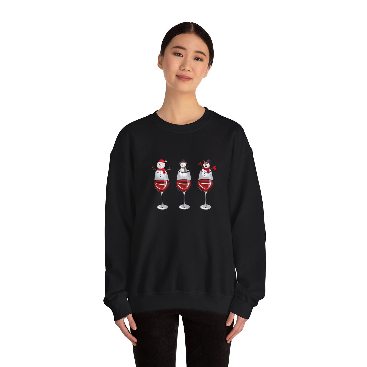 Snowman & Glass of Wine - Unisex Heavy Blend™ Crewneck Sweatshirt - 10013