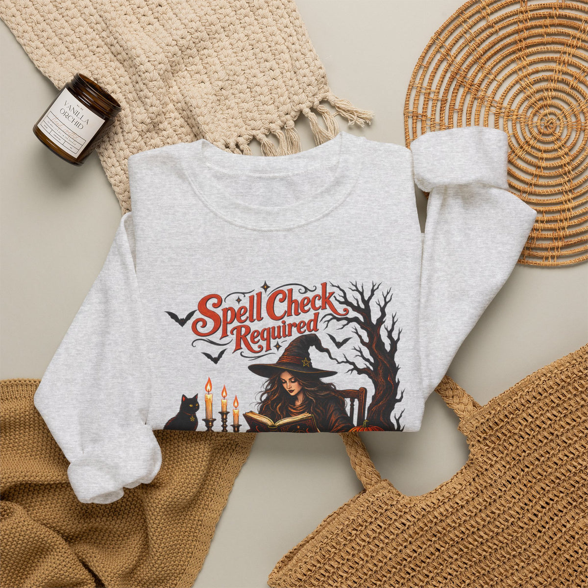 Spell Check Required Sweatshirt, Vintage Witch Halloween Crewneck - 14543