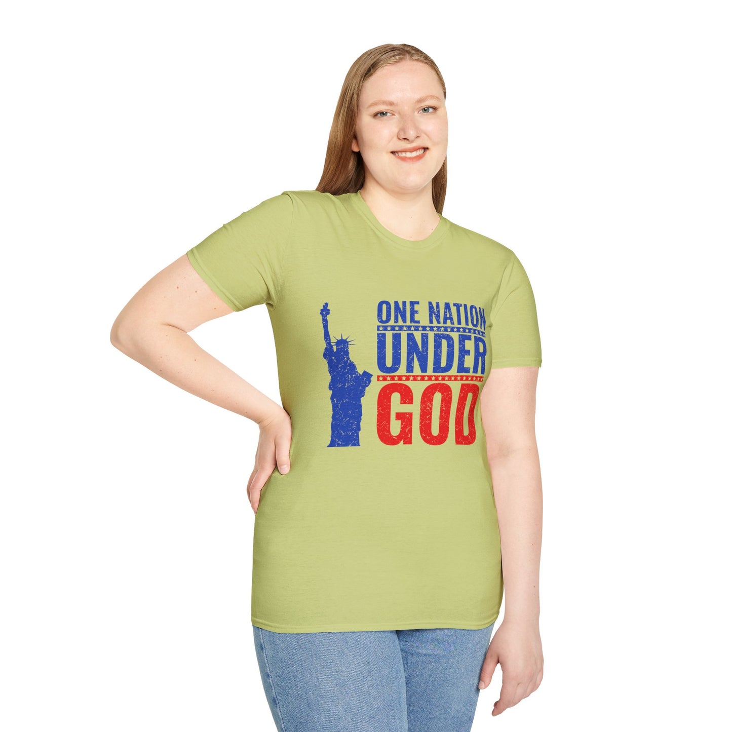 One Nation Under God, Patriotic Softstyle T-Shirt - Independence Day Tee, Fourth of July Shirt, Unisex Comfort Wear, Gift for Veterans - 13494