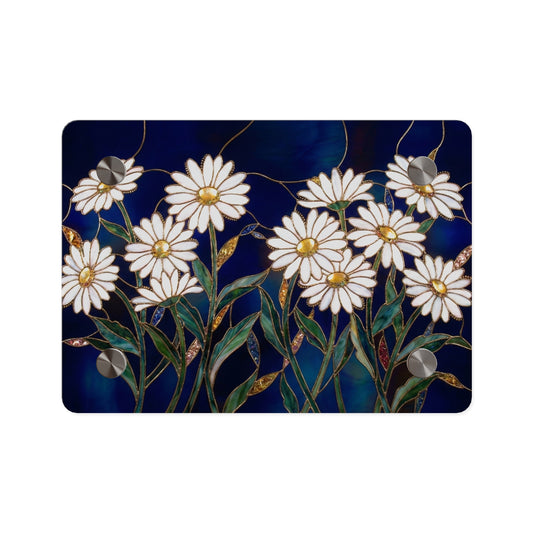 Daisy Stained-Glass Acrylic Wall Art Panel — White Daisies on Deep Blue Background - 14602