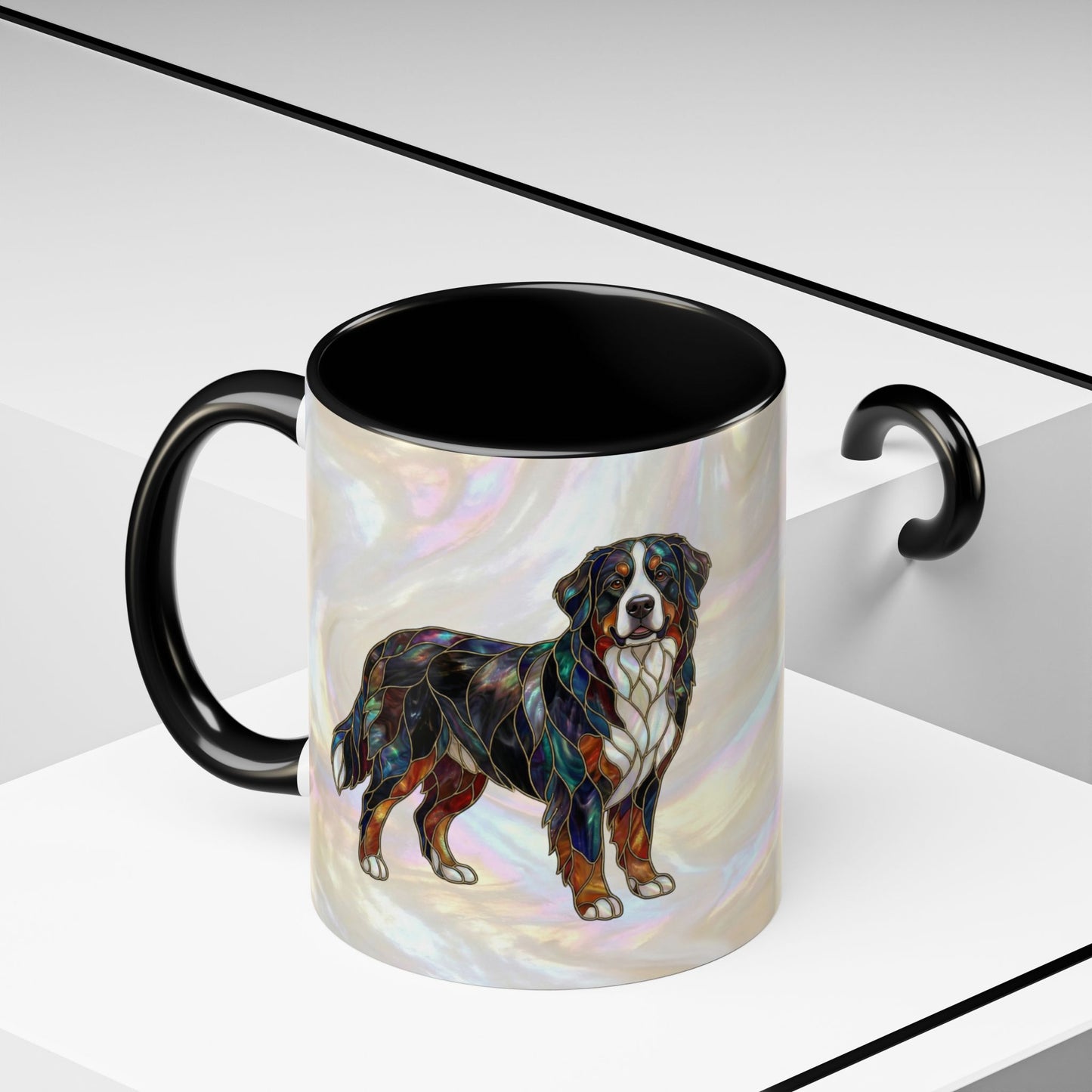 Bernese Mountain Dog Accent Coffee Mug — Stained Glass Design (11/15 oz) - 14617
