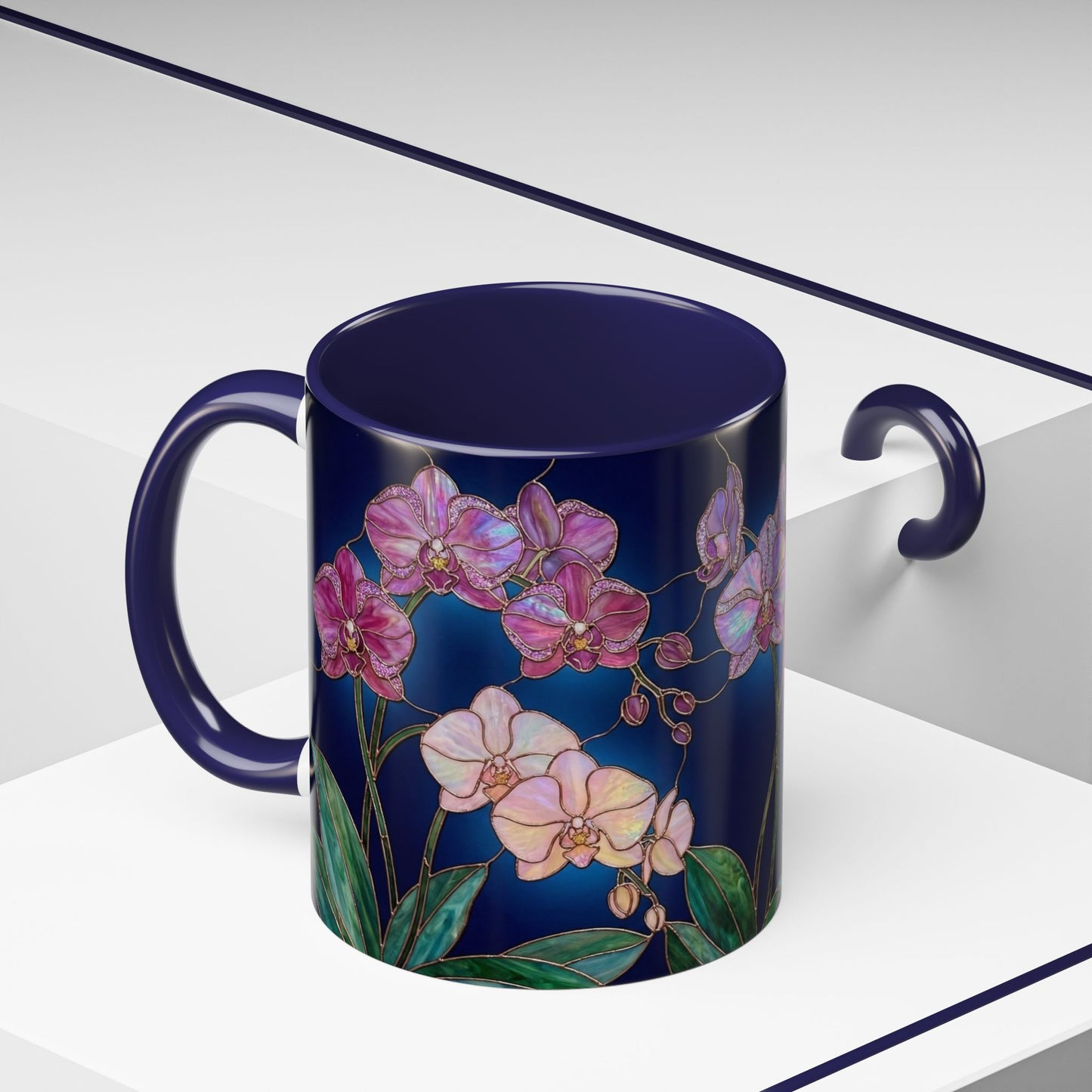 Orchid Bloom Accent Mug — Stained Glass Design (11/15oz) - 14579