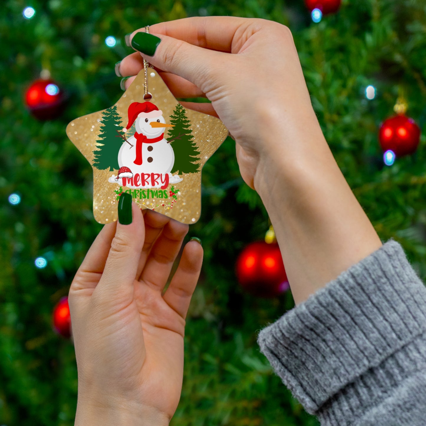 Snowman, Merry Christmas - Ceramic Ornament, 4 Shapes