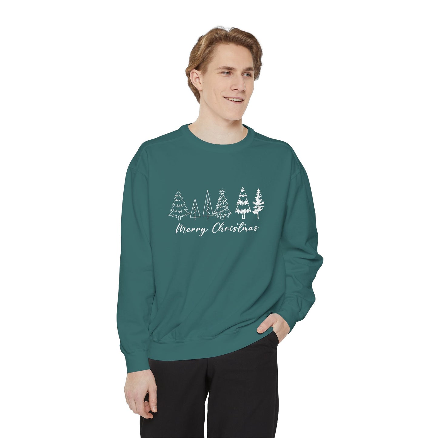 Trees, Merry Christmas - Unisex Garment-Dyed Sweatshirt - 10391