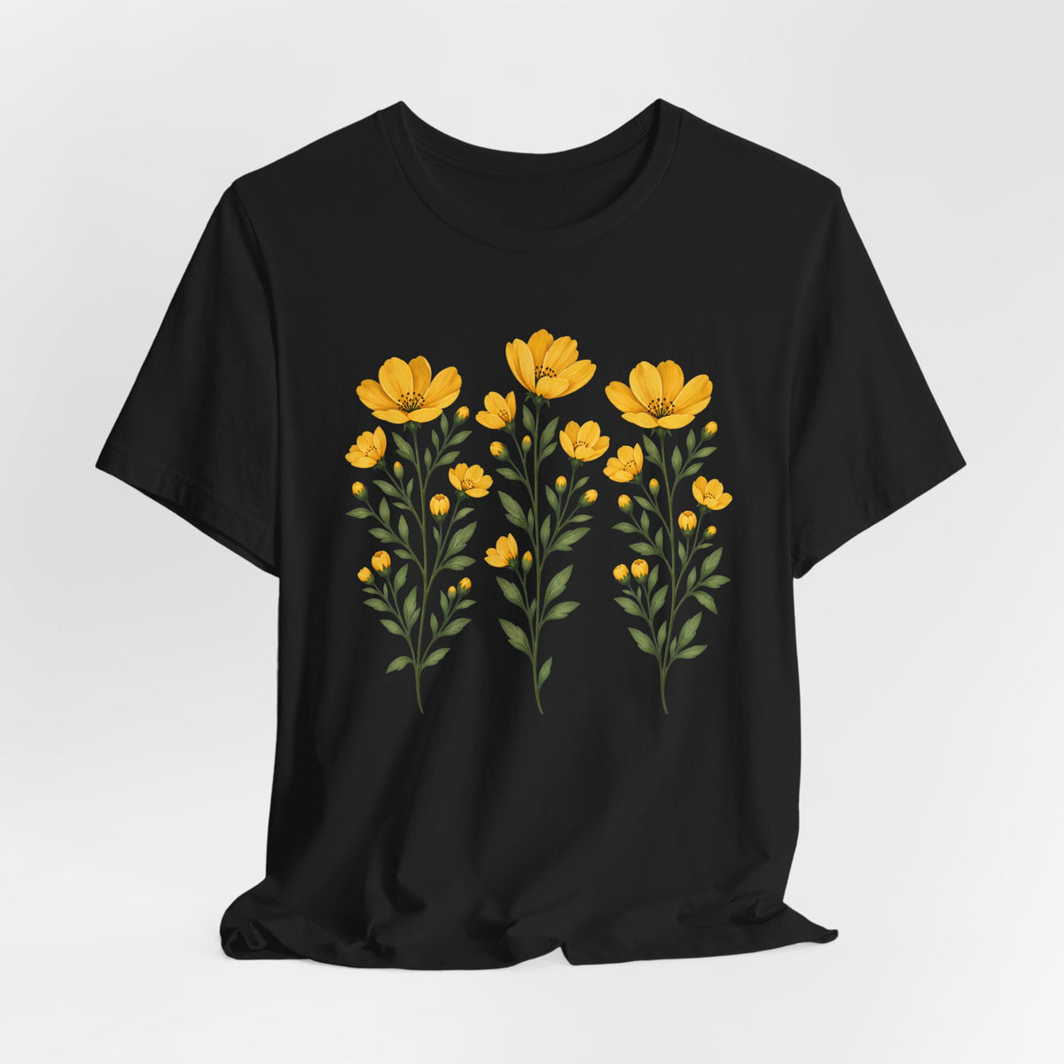 Golden Yellow Wildflower T-Shirt, Vintage Botanical Floral Tee - 14544
