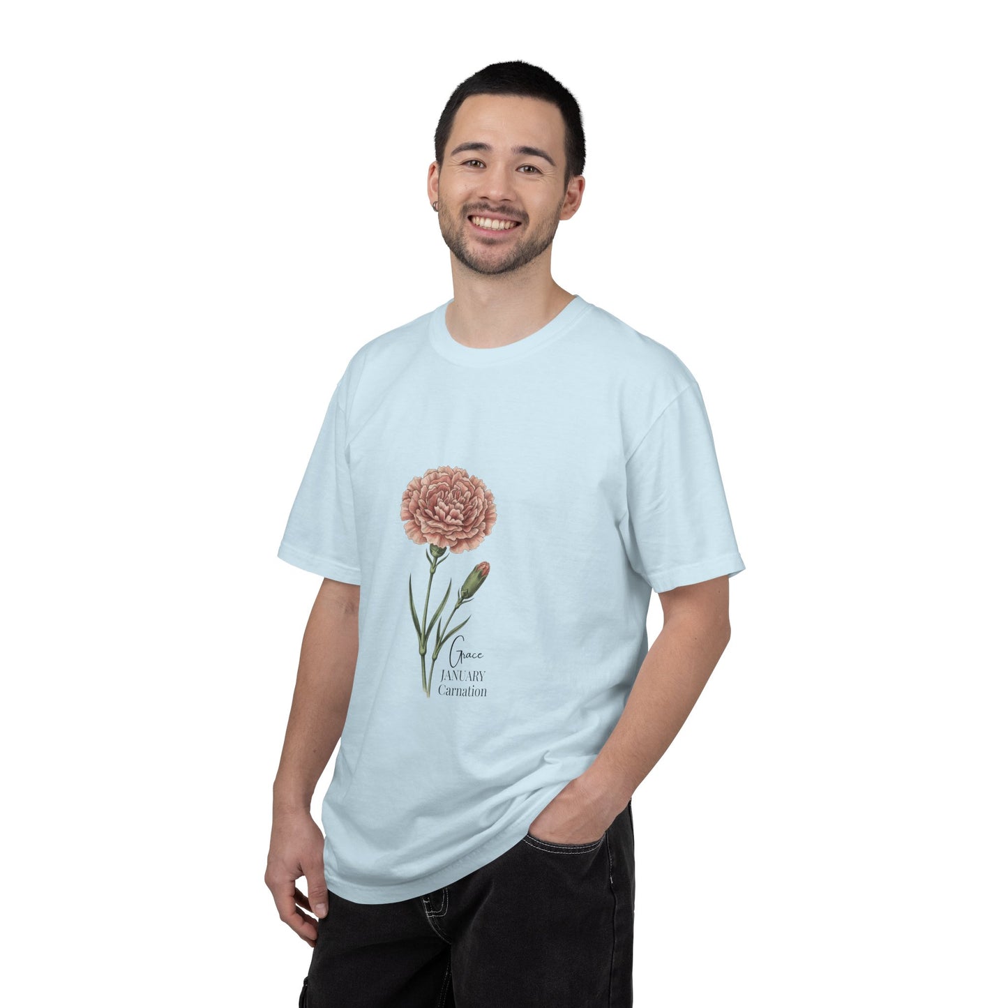 January Carnation Birth Flower T-Shirt – Customizable - 14672