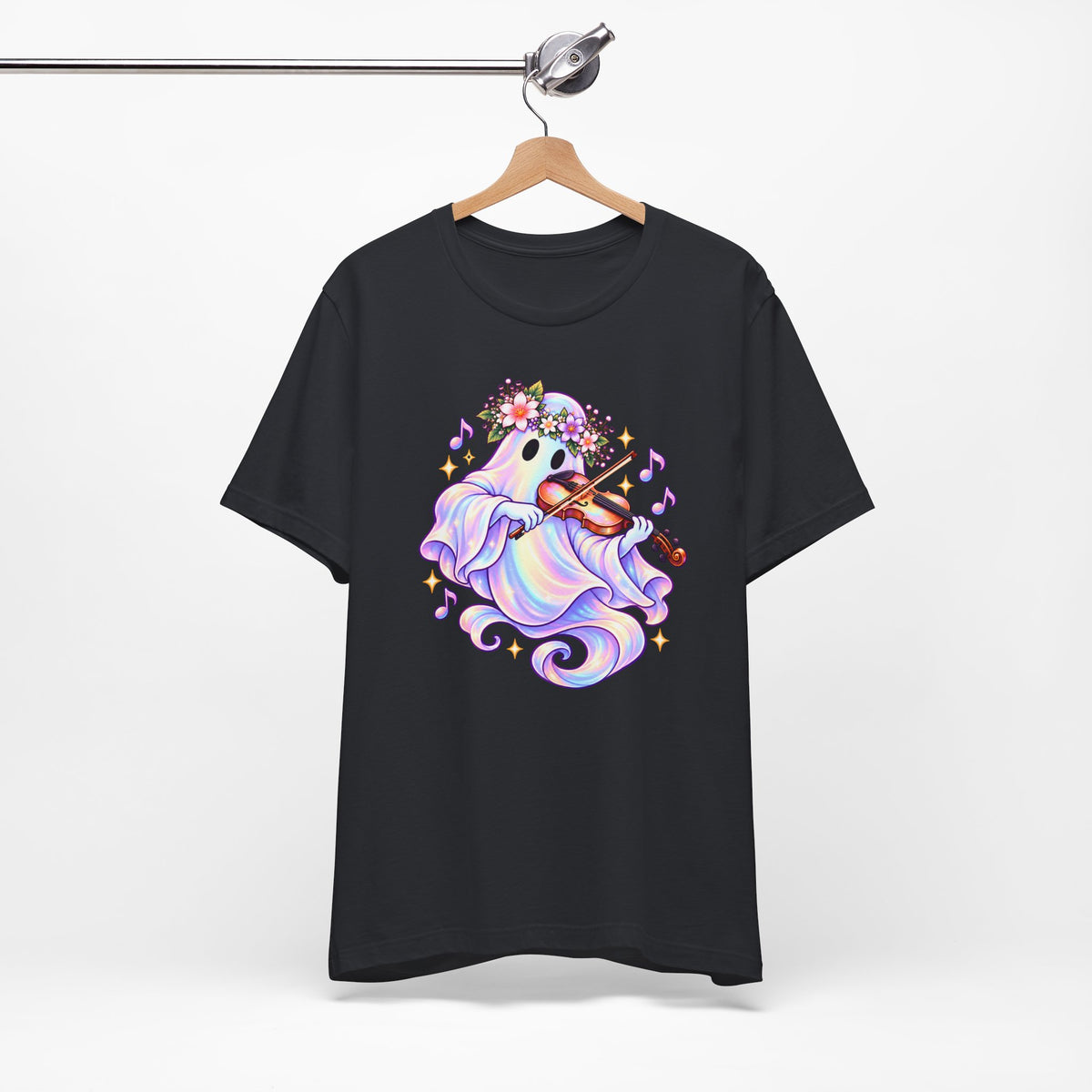Ghost Violin T-Shirt, Cute Pastel Floral Music Lover Tee - 14528