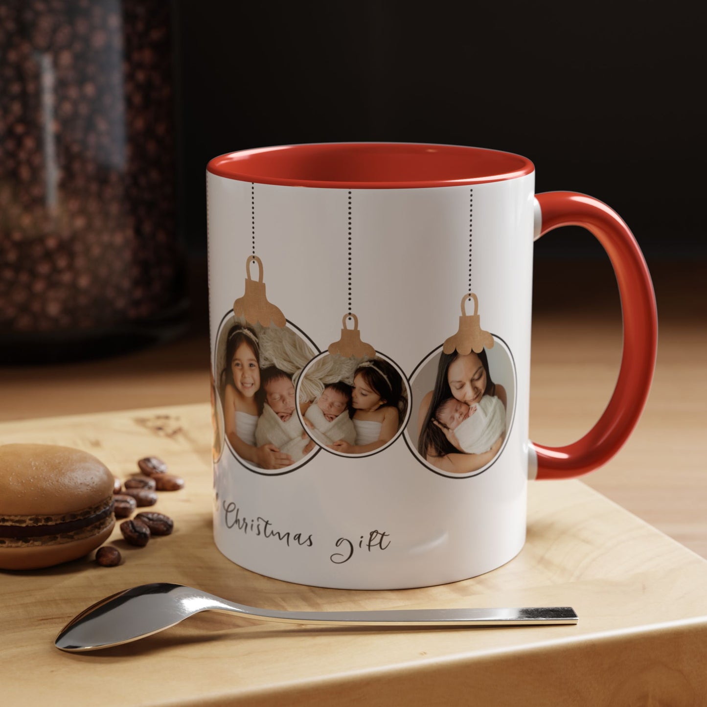 The Most Beautiful Christmas Gift, Photos of New Born, Customizable- Accent Coffee Mug (11, 15oz) - 10862