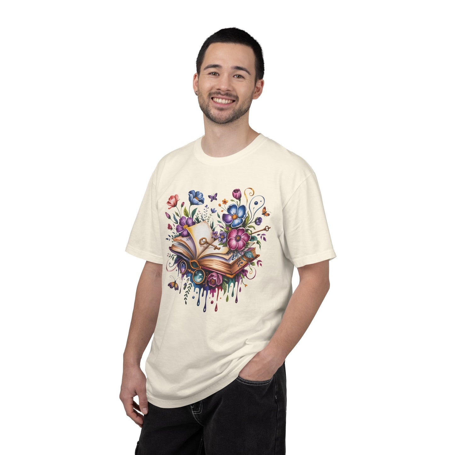 Magic Book Floral T-Shirt – Colorful Open Book & Flowers, Book Lover Gift Tee - 14830
