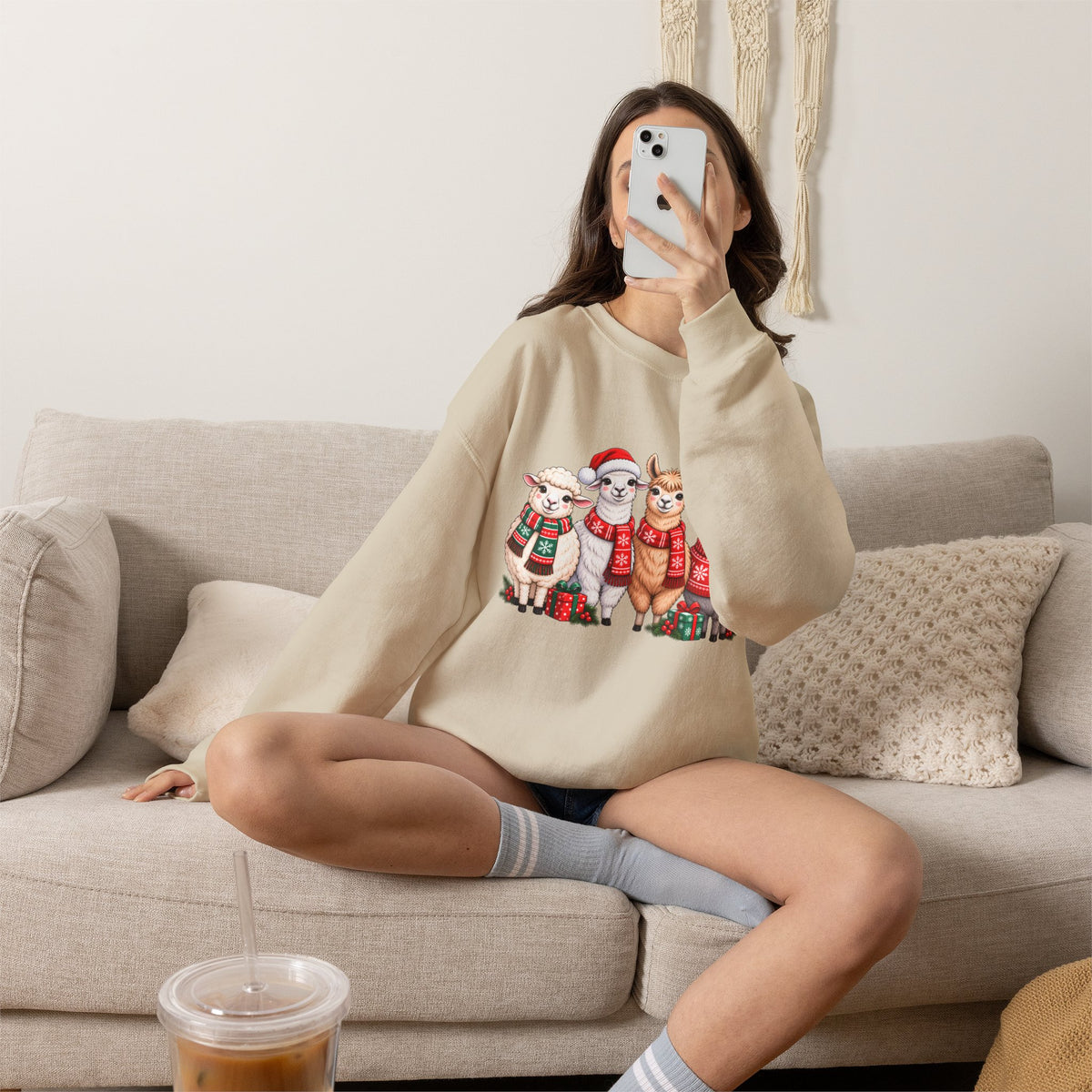 Festive Christmas Animal Friends Sweatshirt, Cute Sheep & Alpaca Holiday Crewneck - 14553