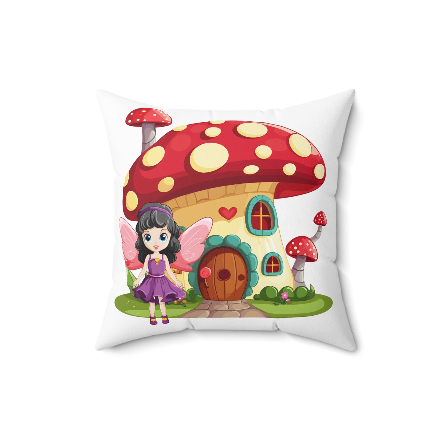 Fairy Mushroom House - Spun Polyester Square Pillow