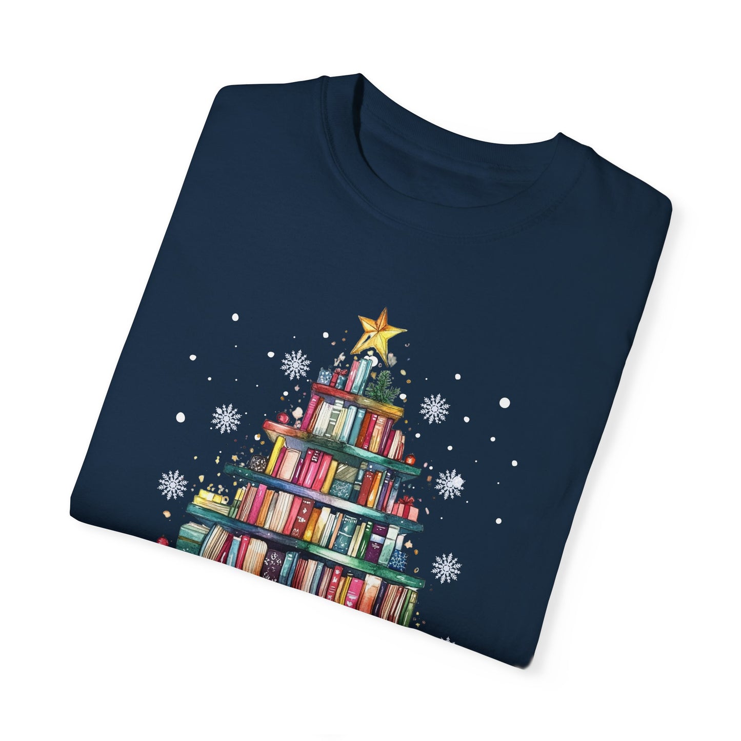 The Book Lover's Christmas Tree - Unisex Garment-Dyed T-shirt