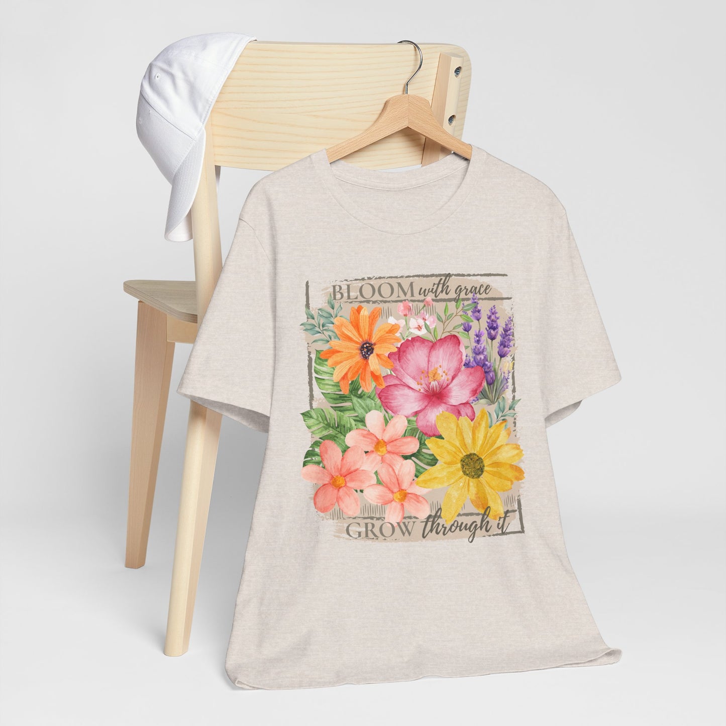 Bloom With Grace Floral T-Shirt, “Grow Through It” Inspirational Women’s Tee - 14943