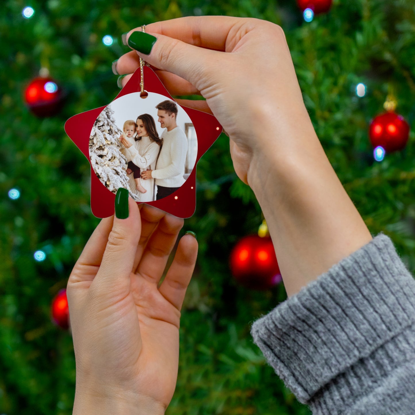 Young Couple Photo, Customizable - Ceramic Ornament, 4 Shapes