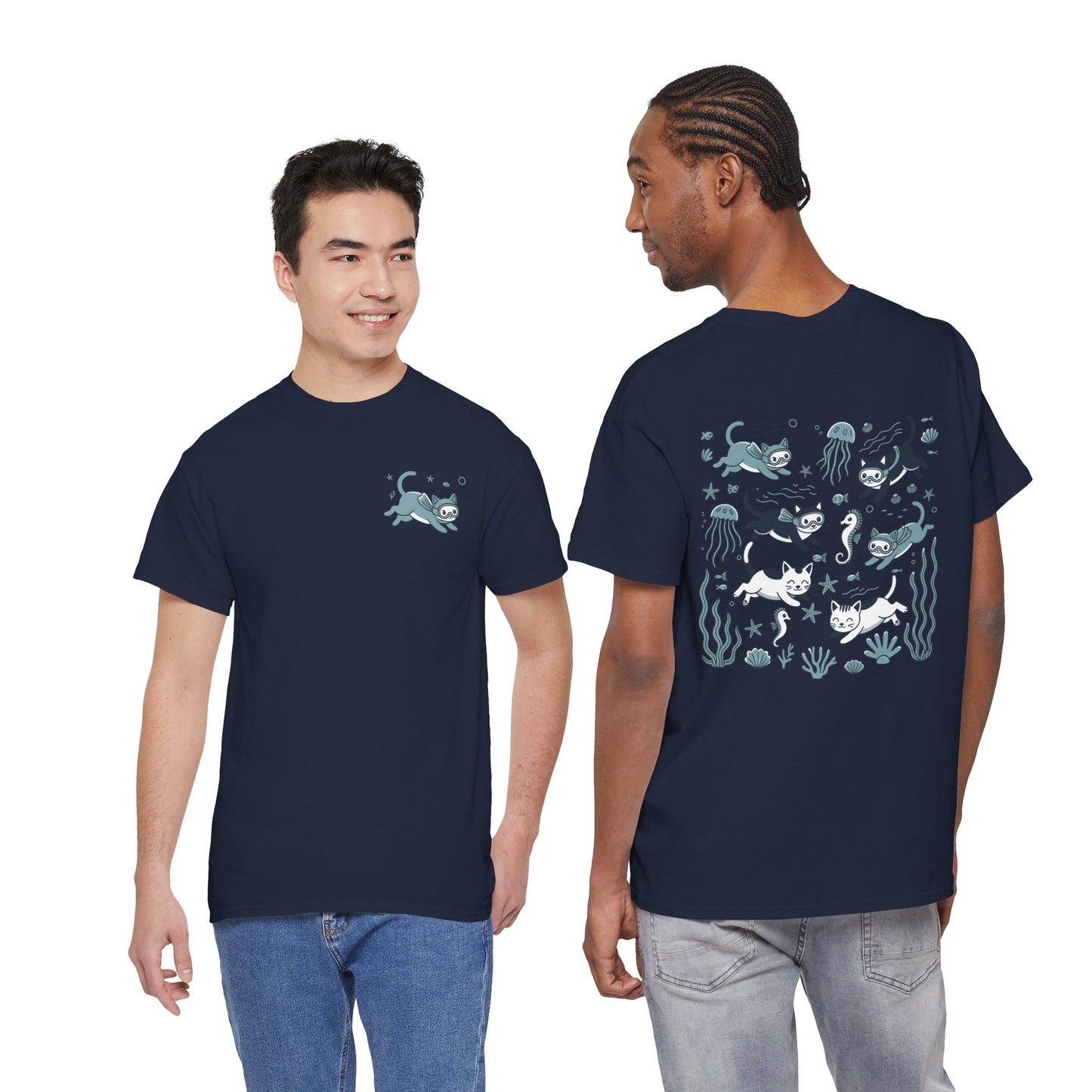 Sea Cats T-Shirt — Cute Underwater Cat Graphic Tee, Ocean Cat Lover Gift - 14869
