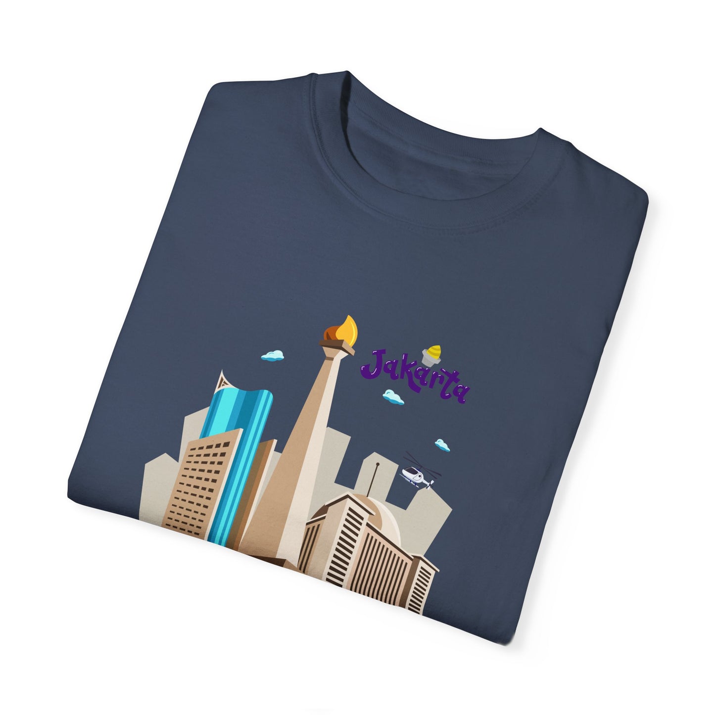 Jakarta Cityscape Unisex Garment-Dyed T-Shirt - Casual Travel Tee - 12129