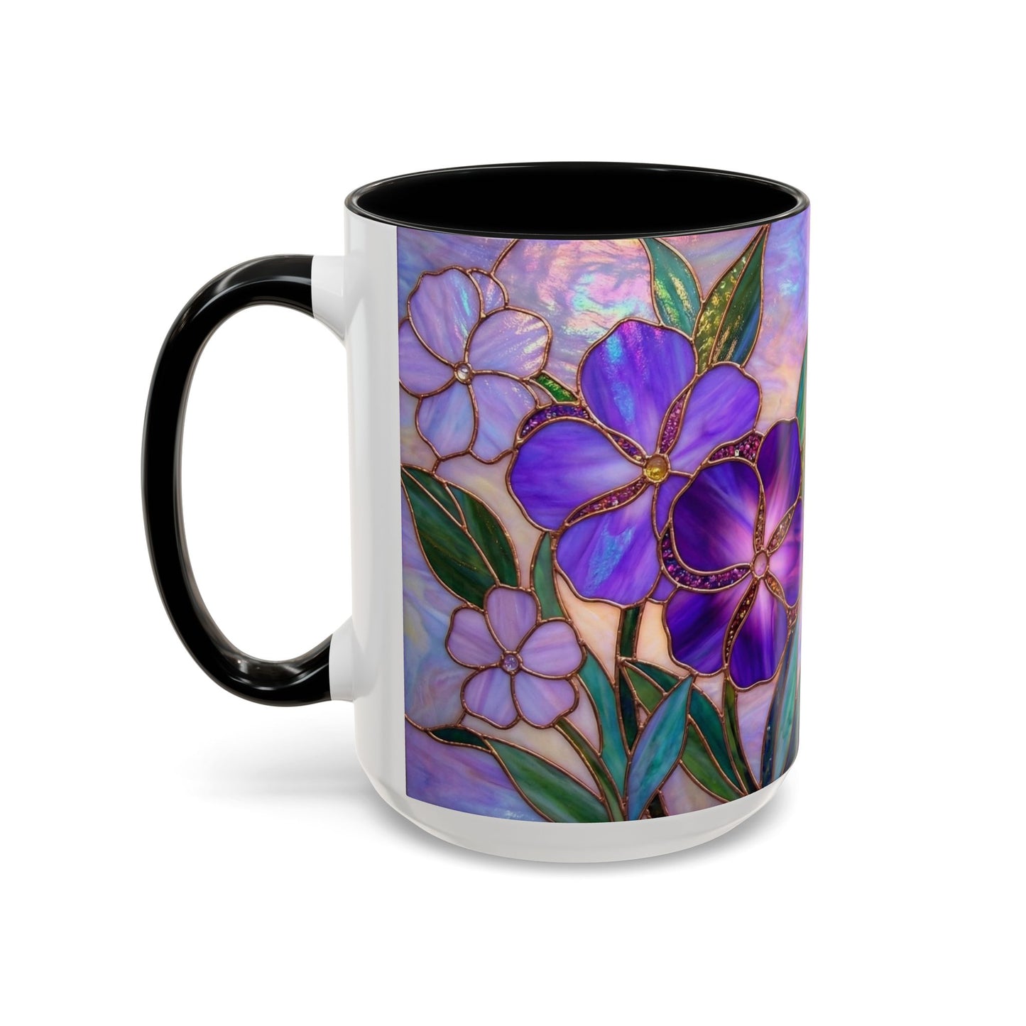 Stained Glass Violet Flowers Accent Coffee Mug, 11/15oz - 14537