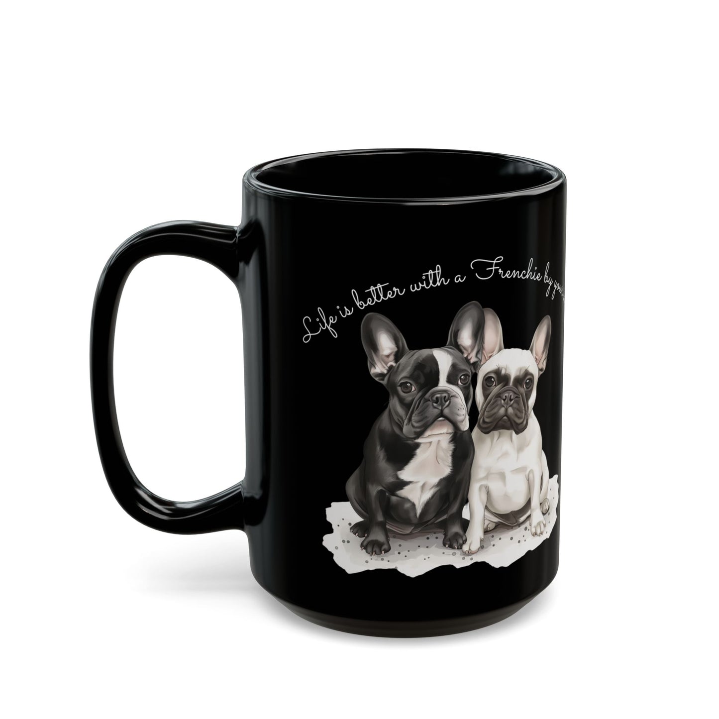 French Bulldogs, Customizable - Ceramic Black Mug (11oz, 15oz) - 10465