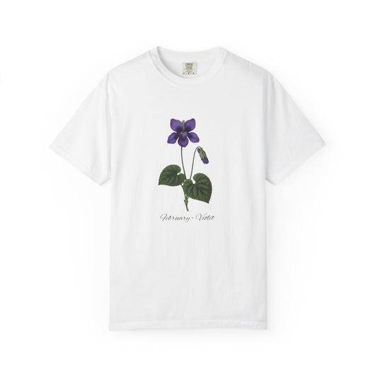 February Birth Flower Violet T-Shirt – Heavyweight Garment-Dyed Tee - 14700