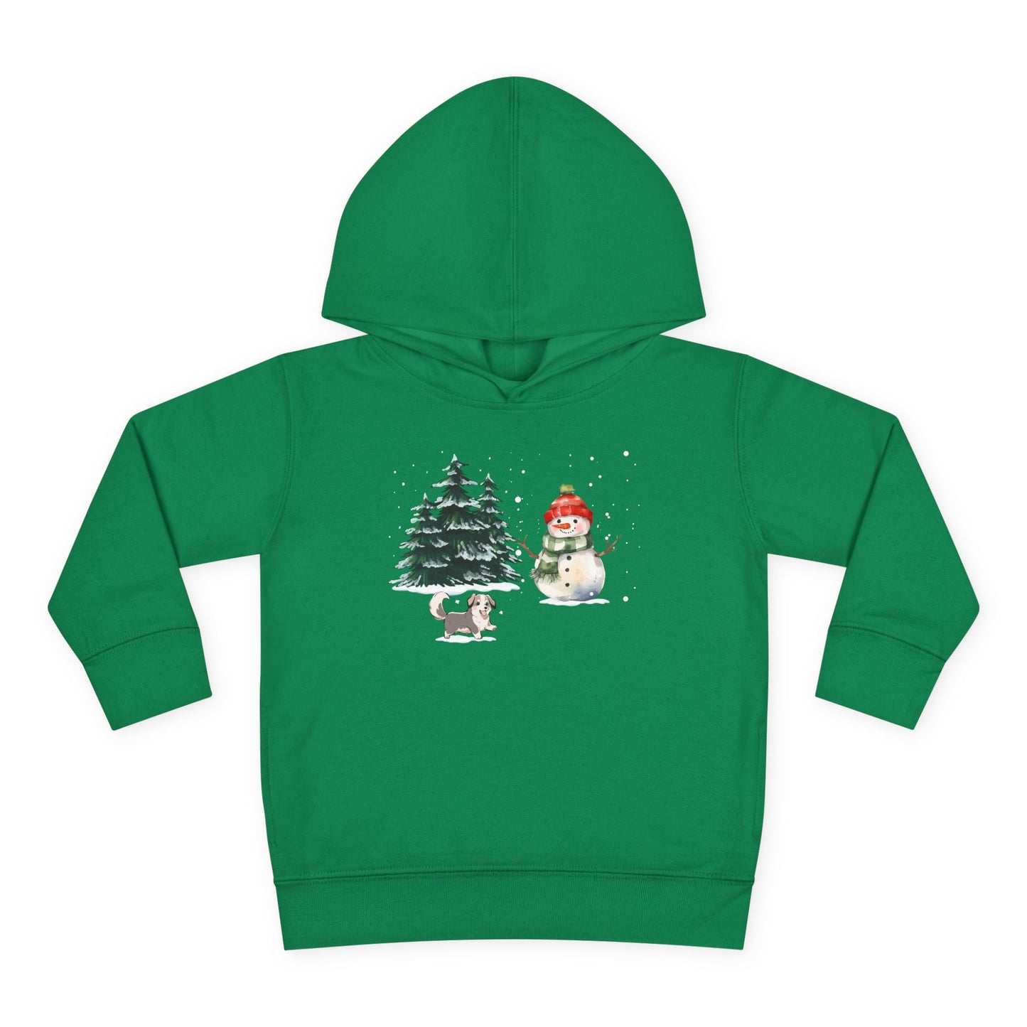 Winter Trees, Snowman & Puppy - Toddler Pullover Fleece Hoodie - 10270