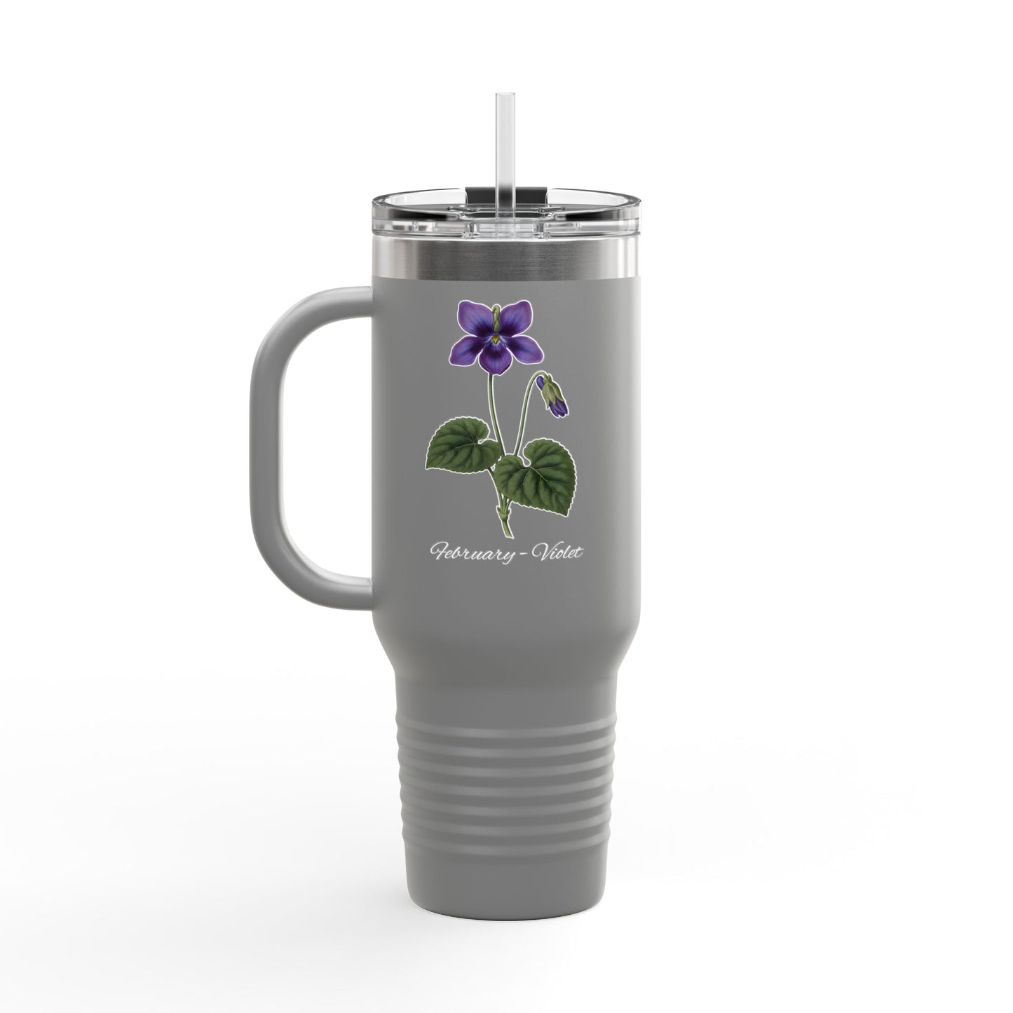 Violet (Single) Floral Tumbler – February Birth Flower Gift | 40oz Insulated Travel Mug, Customizable — 14698
