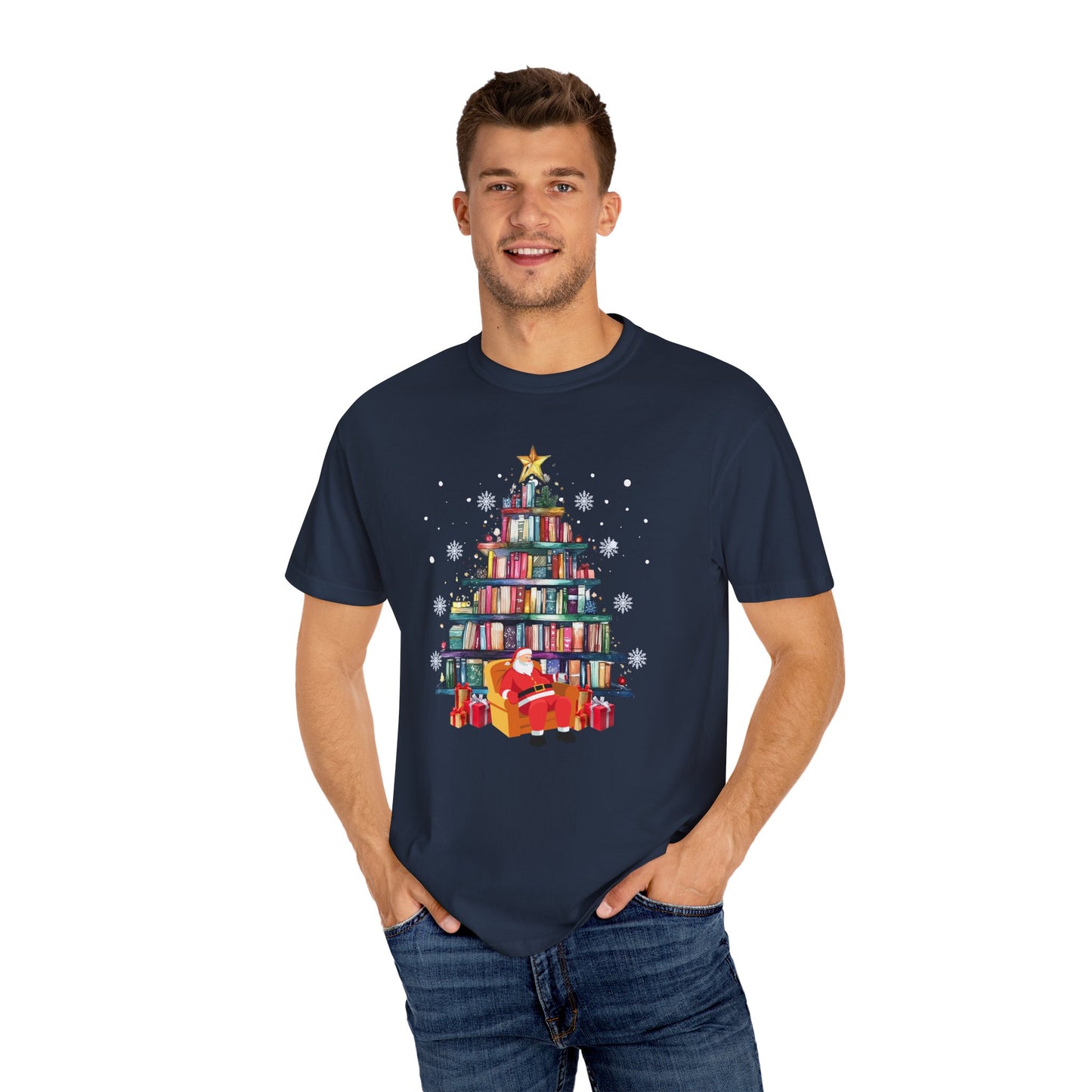 The Book Lover's Christmas Tree - Unisex Garment-Dyed T-shirt