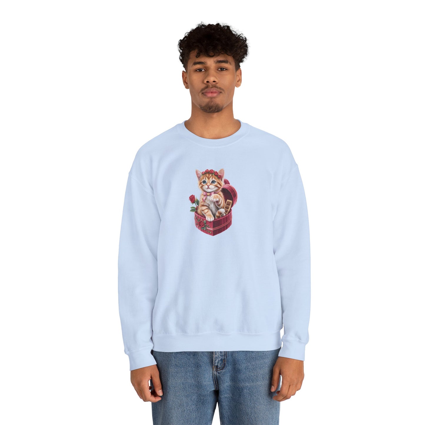 Cute Cat Valentine Sweatshirt – Adorable Cat Illustration Crewneck, Romantic Gift for Cat Lovers - 14774