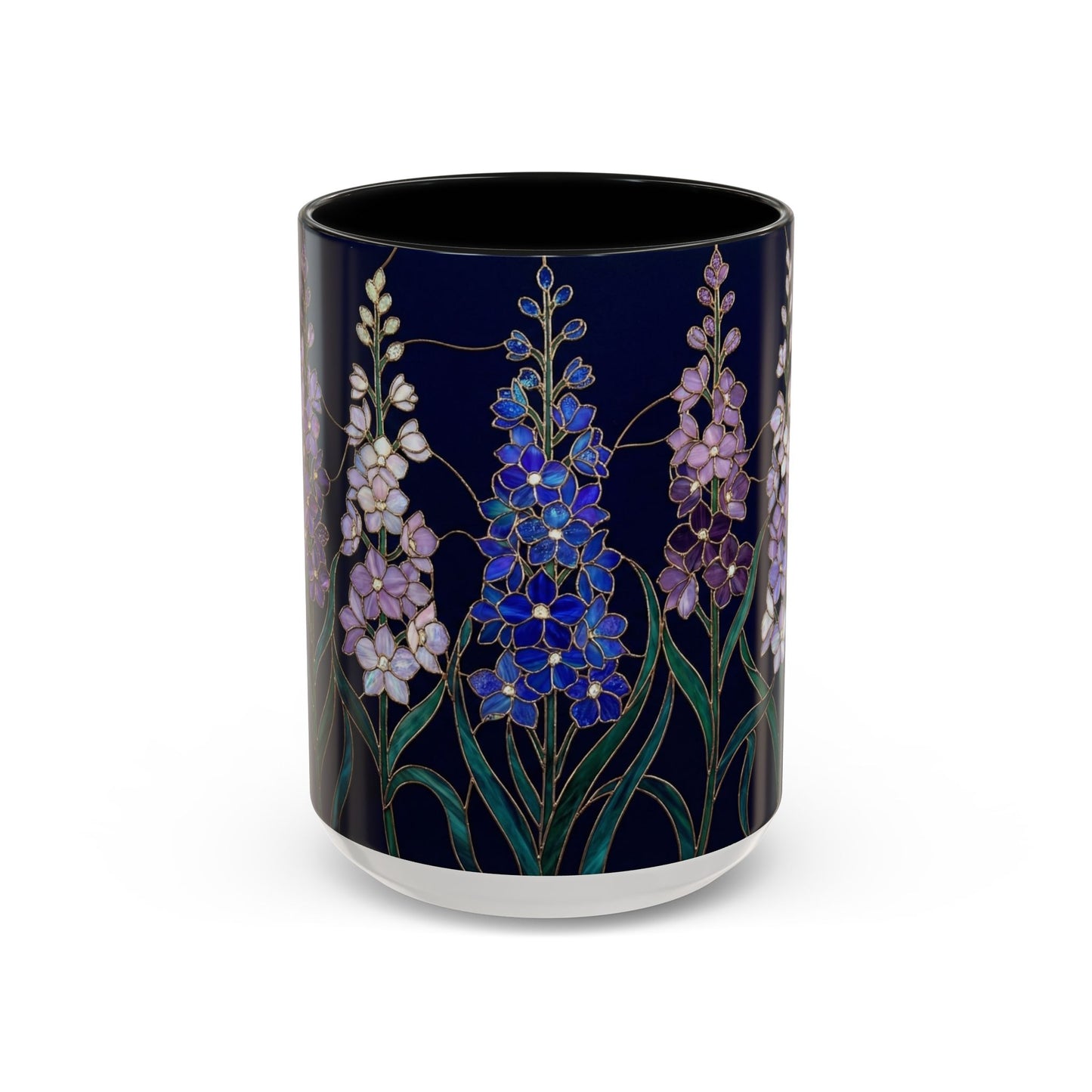 Larkspur Floral Accent Coffee Mug —  Stained-Glass Garden Design (11/15oz) - 14595