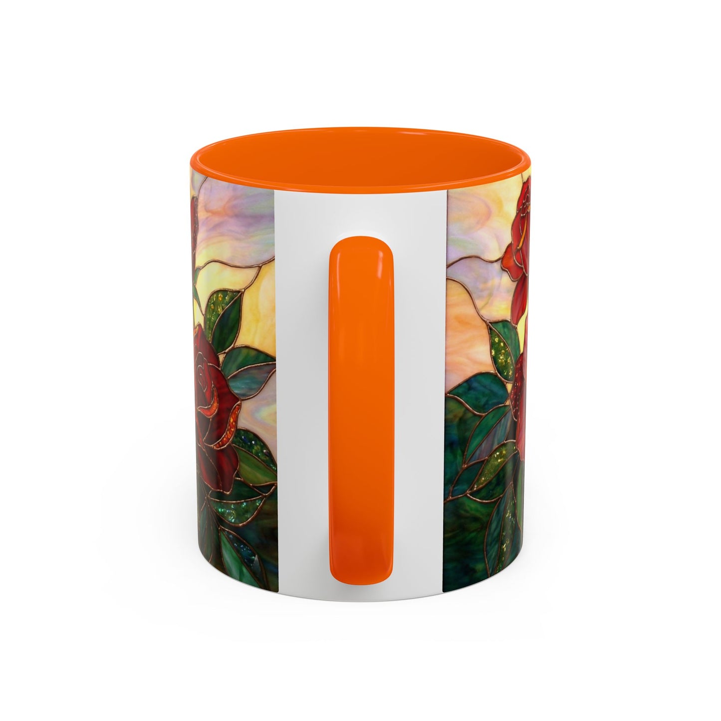 Rose Stained Glass Accent Coffee Mug – Red Roses Floral 11/15oz - 14539