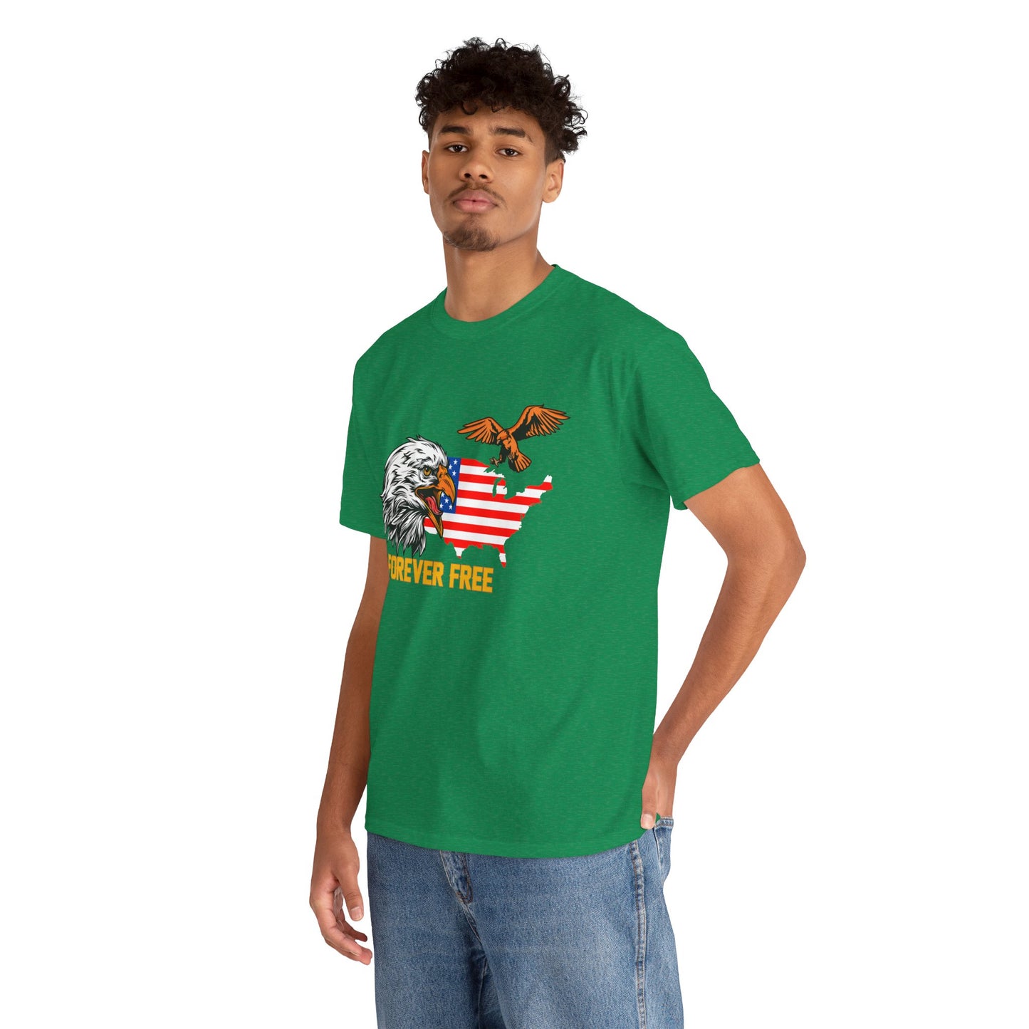 Unisex Heavy Cotton Tee with "Forever Free" Design - Perfect for Patriotic Events, July 4th Celebrations, Gifts, Summer Wear, Casual Outfits - 13692