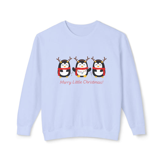 Penguins, Merry Little Christmas - Unisex Lightweight Crewneck Sweatshirt - 10531