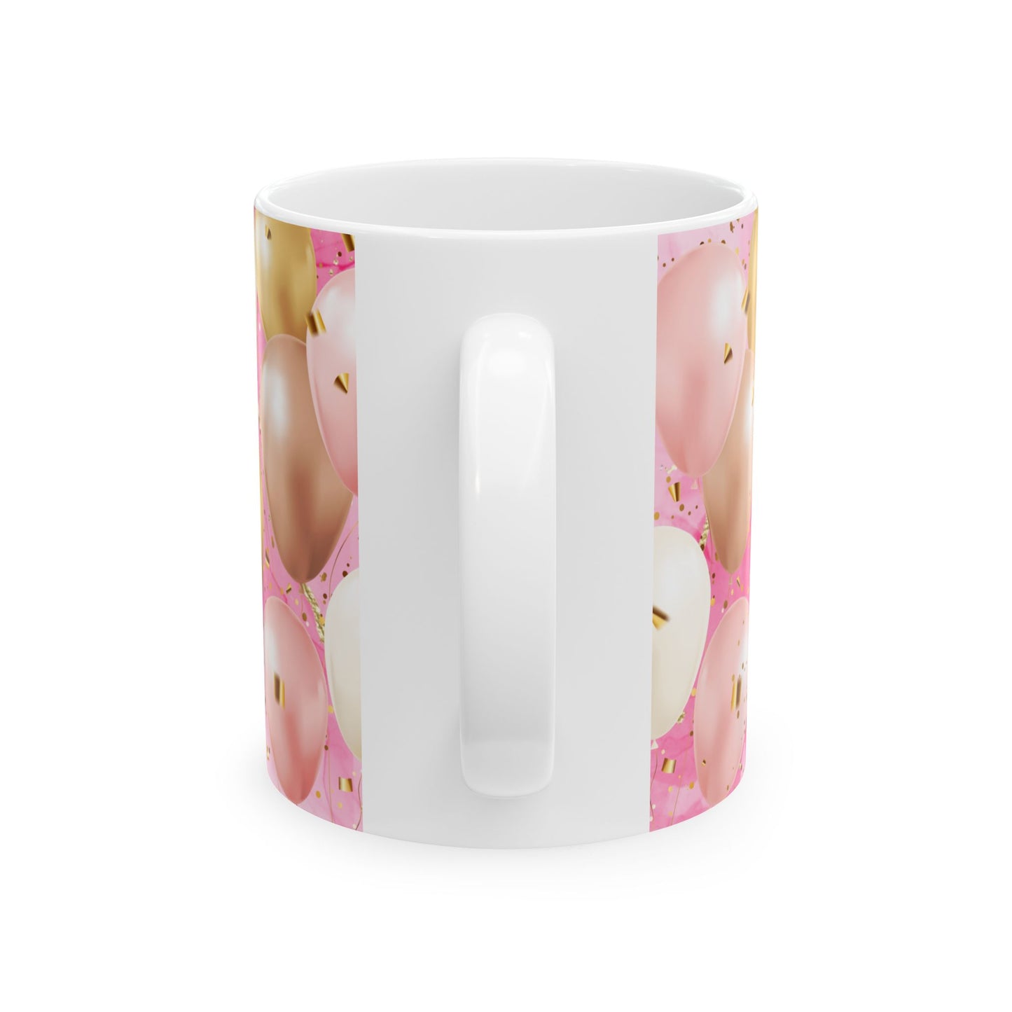 Happy Birthday Ceramic Mug, Personalized Gift, Celebration Drinkware, Pink Balloon Coffee Cup, Custom Photo Mug - 13992